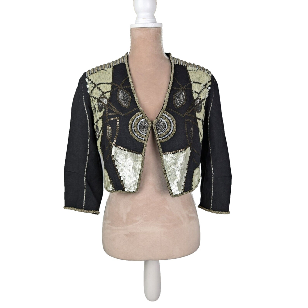 Eleven Paris Sequined Crop Jacket Size Small Bolero Shrug Geometric Flapper 20's